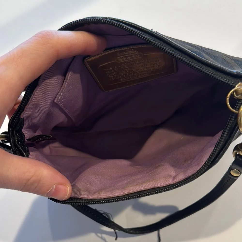 Coach Signature Op Art Wristlet Clutch Mini Purse Wallet Black‎